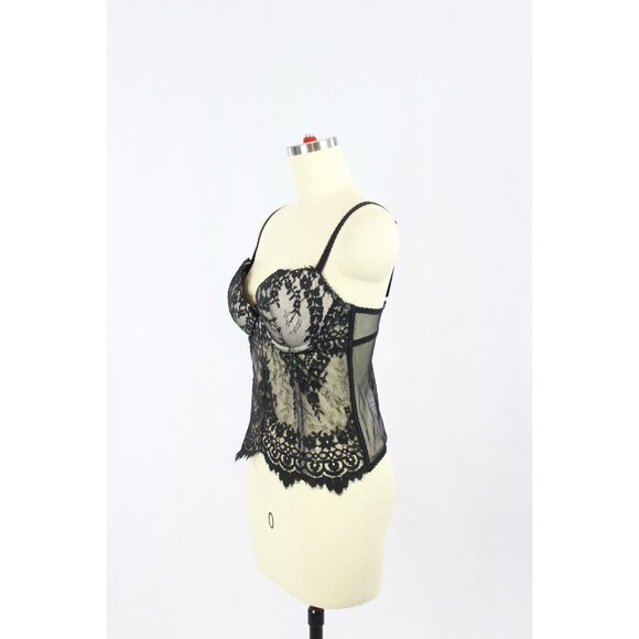 VICTORIA'S SECRET Black Beige Mesh Scalloped Lace Bustier Top, Size 36C - Picture 4 of 11